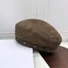 Boina de Terciopelo Gamuzado Melange para Mujer con Remaches Metálicos y Diseño de Correa de Cuero Sombrero Octagonal Otoño Invierno Sensación Relajada Sombrero de Pintor
