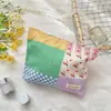 65144 Necessaire Xadrez Floral Color Block com Costura de Cor Contrastante, Estilo Menina, Bolsa Grande para Armazenamento de Skincare