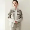 Cárdigan de cachemir jacquard Fair Isle para mujer, Abrigo suéter cálido con doble cremallera, Top de punto holgado y versátil para otoño e invierno