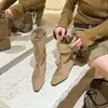Primer Encuentro Temporada Estilo Coreano Elegantes Botines de Moda con Punta Afilada y Pliegues de Tobillo de Nicho Tendencia Convertibles con Tacón Oculto en Caqui
