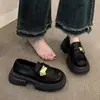 Zapatos Retro Negros de Suela Gruesa Estilo Británico Pequeños de Cuero para Mujer Mary Jane Slip-On Mocasines Flats 2025 Otoño Nuevo Estilo