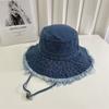 Sombrero de pescador para mujer primavera y otoño estilo coreano moderno deshilachado lavado desgastado sombrero de cubeta de mezclilla sombrero retro casual para mujer plegable