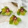 Cabeza de Flor de Orquídea de Algodón de Silicona 3D Simulada Se Siente Flor Artificial Flor de Orquídea Pared de Flores Flor Artificial Decoración de Boda para el Hogar