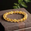 Pulsera de Cuarzo Rutilado Dorado Natural Cristalino del Mar de China Oriental para Mujer, Citrino para Riqueza y Suerte, Más Vendido Directamente del Fabricante