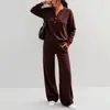 2026 Roupa feminina transfronteiriça europeia e americana outono e inverno nova moda top solto de manga comprida e calça de perna larga conjunto casual esportivo de duas peças