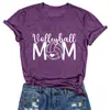 Mamá de Voleibol Patrón Europeo y Americano de Voleibol Impreso Cuello Redondo Top para Mujer Manga Corta temu Ropa para Mujer Transfronteriza