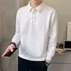 Suéter clásico de moda para otoño e invierno para hombre, con cuello polo ligero para negocios, una camisa polo elegante y sofisticada con estampado jacquard y cuello alto
