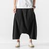 Calças de algodão e linho estilo chinês outono 2022 moda masculina cor sólida soltas plus size perna larga entrepernas grande calças casuais masculinas