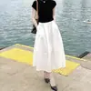 Falda Blanca Media de Estilo Japonés para Mujer, Estilo Delgado de Verano, Petite, Fluida, Elegante, Adelgazante, Falda Larga de Trabajo, Falda de Paraguas Línea A