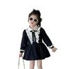 Vestido Infantil Estilo Pequeno Chanel, Nova Coleção de Outono para Crianças Maiores, Vestido de Manga Longa com Gola de Renda, Vestido de Princesa para Meninas