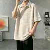 Camiseta de Manga Corta a Rayas de Colores con Cuello de Gaviota para Hombre, Estilo Delgado de Verano con un Diseño Único, Camisa Polo Casual y Relajada Hecha de Algodón