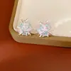 Brincos de Agulha Prata com Design de Flor de Zircônia, Simples e Únicos, Estilo Nicho, Brincos da Moda com Sensação de Luxo Leve e de Alta Qualidade, Atacado