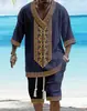Traje Jacquard Impreso en 3D Transfronterizo para Hombre Verano Holgado Camiseta de Manga Corta Pantalones Cortos Cuello en V Traje Deportivo Traje de Dos Piezas para Hombre