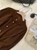 Camisa Marrón para Mujer Meilade, Nuevo Diseño de Ajuste Holgado para Principios de Otoño con Adorno Único de Encaje y Empalme de Pana