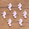 10 Colgantes de Acero Inoxidable Multicolor Dorado de Doble Cara con Goteo de Aceite para Peces, Cangrejos, Delfines, Corales, Caballitos de Mar DIY para Viajes de Commuting a la Moda
