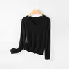 Suéter de Tricô Gola V 30% Lã Cashmere para Mulheres, Outono e Inverno, Macio e Amigo da Pele, Estilo Elegante para o Dia a Dia, Roupa de Baixo para Outono e Inverno