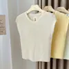 Camiseta de Manga Corta para Mujer, Estilo Delgado, Nuevo Diseño de Verano, Diseño Hueco, Cuello Redondo, Top sin Mangas, Tejido de Seda de Hielo