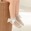 Calcetines Cortos de Verano con Lazo Grande, Calcetines Infantiles Finos de Algodón Calados, Calcetines de Bebé de Algodón con Malla Transpirable