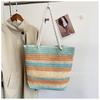 Comercio Exterior Nuevo Bolso Tote de Rayas de Color Bolso de Hombro Artístico Fresco Color Caramelo Cuerda de Cáñamo Hombro Paja