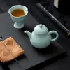 Bule de Cerâmica Azul e Verde para Chá de Mão da Dinastia Tang e Song com Filtro de Furo de Bola, Bule de Água de Outono, Bule Simples para Preparo de Chá Doméstico