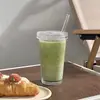 Vaso de Paja Vertical Rayado Casual con Tapa, Vaso de Agua de Aspecto Elegante Estilo Ins, Vaso para Leche Café, Vaso para Bebidas, Vaso para Café Helado