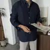 Camisa de Manga Larga de Algodón y Lino para Hombre, Estilo Coreano de Primavera y Otoño, Moderna y Elegante, Chaqueta Versátil de Color Sólido, Camisa de Color Sólido Melard para Hombre