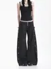 Pantalones Vaqueros Jeans para Hombre y Mujer Americanos Desestructurados con Ojales, Hoja Curva, Caída Casual, Pierna Ancha Holgada, Largo hasta el Suelo, Modernos