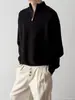 Suéter Pulôver Masculino Gola Alta Meio Zíper Textura Sarja Estilo Old Money Outono Inverno Preguiçoso Cor Sólida Camada Base Casual Tricô