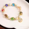 Pulseira de esmalte colorido de cinco cores contas de cerâmica branca tesouro múltiplo folha de ouro pulseira do deus da riqueza de cinco vias círculo único joia para casal masculina e feminina