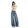 Tendência Quente do Verão de 2026 Estilo Retro Americano Design Sem Cós Cintura Média-Baixa Jeans Soltos de Perna Larga Comprimento Total para Mulheres