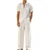 Conjunto casual de férias transfronteiriço de corte solto, roupa casual esportiva de cor sólida, terno masculino, conjunto de duas peças estiloso de luxo leve