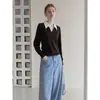 Otoño 2026 Nuevo Top Casual Estilo Perezoso Old Money Cuello de Camisa Ajustado Suave Manga Larga Suéter de Punto Ropa de Otoño para Mujer