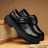 Sapatos Masculinos de Couro com Fechos de Velcro, Sapatos Casuais Masculinos de Couro com Sola Grossa Estilo Britânico para Primavera, Couro Macio, Sola Macia, Sapatos Formais de Couro de Cano Baixo