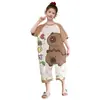 Pijama infantil de uma peça para meninas, verão, algodão, manga curta, à prova de chutes, calça de dormir feminina, saia, mãe e filha, roupa de dois usos