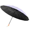 Guarda-chuva Dobrável Manual Preto de Vinil com 16 Varetas para Sol e Chuva Proteção Solar Reforçada Guarda-sol de Uso Duplo Guarda-chuva de Chuva Venda por Atacado Personalização