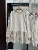 25 Novidade de Outono: Camiseta de Manga Longa com Bainha de Renda Plissada Fresca e Delicada Estilo Floresta, Top Babydoll de Algodão para Mulheres