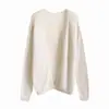 Cardigã de tricô com gola V larga em lã de camelo para mulheres, peça de outer wear de outono, elegante e modelador, suéter de corte solto, top jaqueta com gola V
