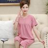 Pijama de Verano de Algodón de Manga Corta y Pantalón Capri para Madres de Mediana Edad y Mayores, Conjunto Holgado de Talla Grande, Ropa de Hogar
