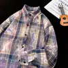 Camisa Xadrez Tie-dye Retrô Estilo Americano Meninos Primavera e Outono Camisa de Manga Longa de Alta Qualidade Marca Tendência Jaqueta para Amantes de Nicho