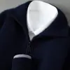 Suéter de Punto con Cremallera y Cuello Semi Alto 100% Lana Pura para Hombre Otoño e Invierno Capa Base Casual de Negocios Solapa Cachemira