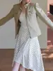 Falda Midi Elegante Casual Versátil de Lunares Línea A a la Moda Retro Eggk para Mujer, Primavera de Cintura Alta