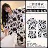Pijama Retro de Dibujos Animados Gato Lindo Estilo Hong Kong para Mujer Cárdigan Primavera Otoño Verano Juvenil Holgado de Manga Corta Conjunto de Tres Piezas Ropa de Casa