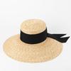 Retro elegante moda flat top chapéu de palha de palha aba grande casual proteção solar chapéu de praia feminino férias de verão chapéu de sol