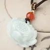 Colgante de Loto de Jade Natural Grado A para Hombres y Mujeres, Collar de Jade para Parejas, Colgante de Jade, Cadena para Suéter Verde Claro al por Mayor