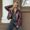 Estilo de motocicleta vintage vinho vermelho couro feminino 2024 outono europeu e americano moda fosco jaqueta de couro casaco cross-border roupas femininas