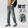 Ropa Popular para Hombre / Novedad de Primavera Tencel para Hombre Estilo Americano High Street Ajuste Holgado Jeans Cónicos Pantalones Casuales Cortos para Hombre