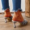 Zapatillas de tacón alto bordadas puntiagudas de comercio exterior europeo y americano para mujer, talla grande, peep toe, punta abierta, tacón de aguja, zapatos de moda, tacones altos
