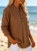 2026 Outono e Inverno Europeu e Americano Transfronteiriço Novo Veludo Cotelê Cor Sólida Solto Casual Gola V Botão Manga Longa Feminino Top Camiseta