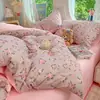 Conjunto de Roupa de Cama Novo Modelo 2026 de Quatro Peças para Quarto de Dormitório de Estudante, Lençóis e Capa de Edredom Respiráveis e Amigáveis à Pele, Lindo Conjunto Três Peças de Desenho Animado
