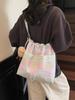 Bolsa Nicho de Comércio Exterior Feminina 2025 Nova Bolsa Xadrez Bolsa de Ombro Grande Capacidade Roupa de Trabalho para Aula Transversal Bolsa Balde
